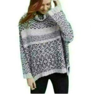 Moth Solita Women's Large Gray Black Wool & Alpaca Funnel Neck Oversize Sweater